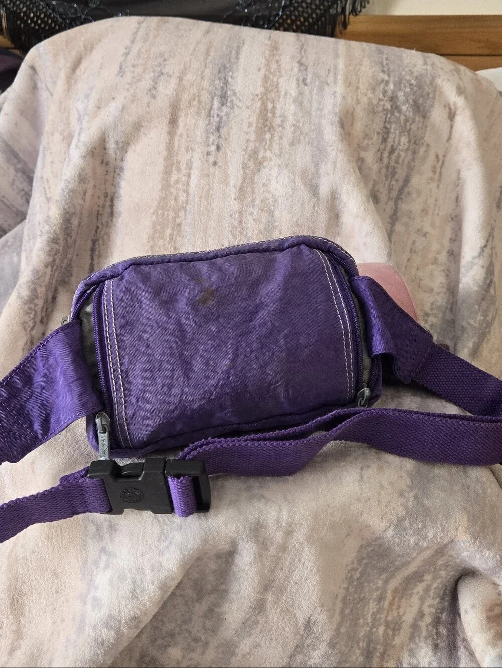 Kipling Purple Convertible Crossbody Waist Pack Belt Bag Monkey Charm